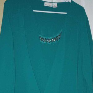 Kim Rogers teal green sequined top, size 2X